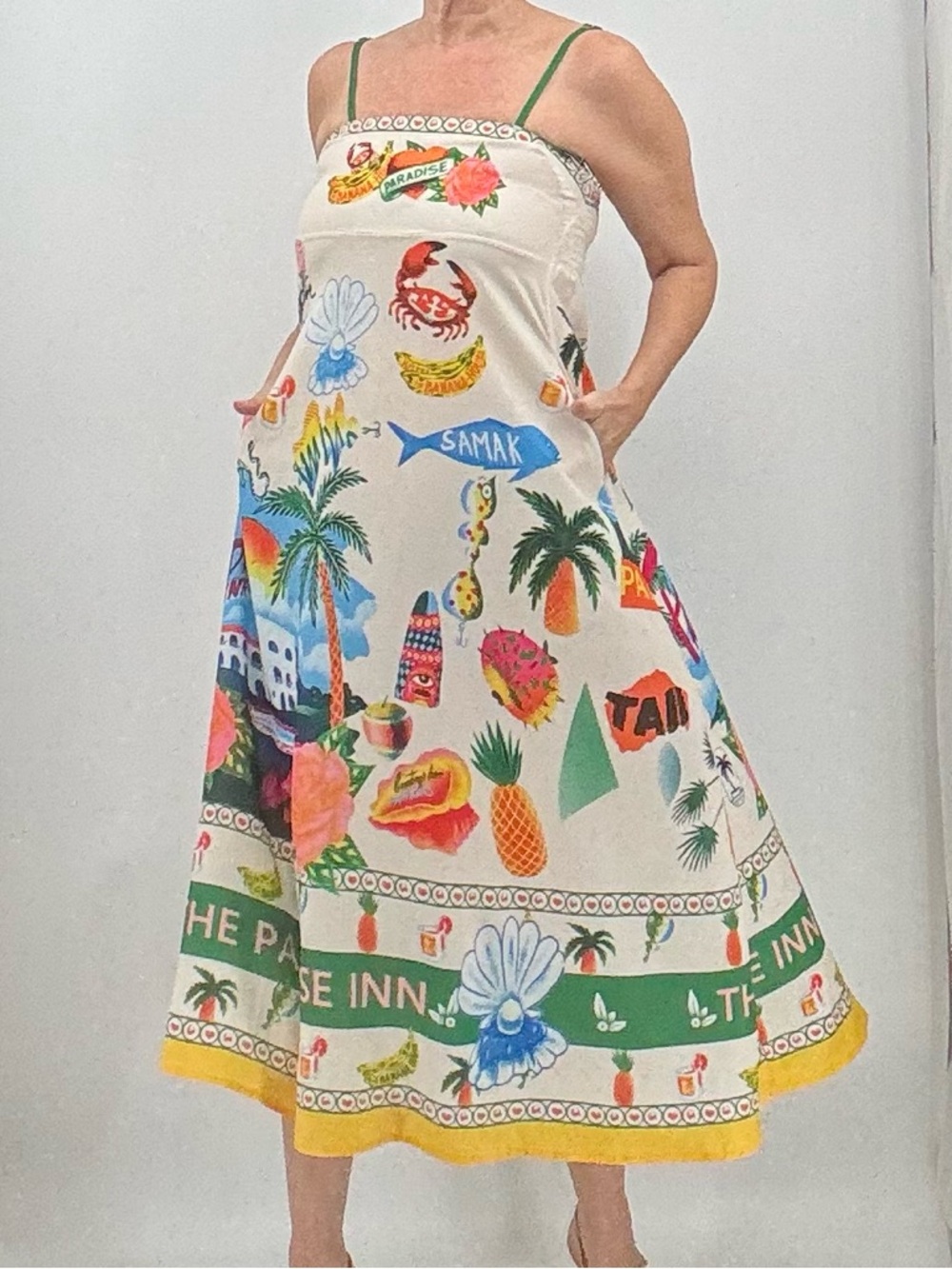 Vintage 70s Resortwear Vacation Cruise Linen Tropical Boho Sun Summer Midi Dress - Picture 7 of 14